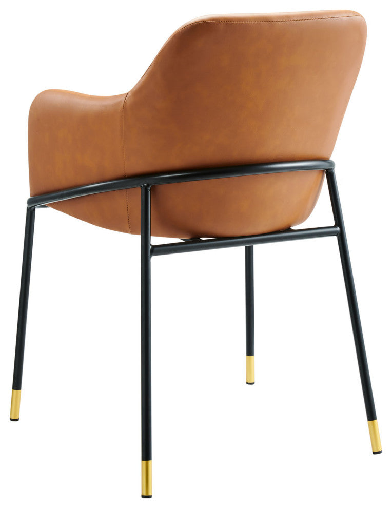 Dining Chair, Tan Black, Vegan Leather, Modern, Mid Century Bistro Hospitality