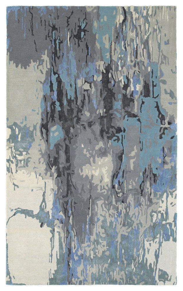 Galen Contemporary Abstract Blue/ Grey Area Rug, 8'x10'