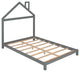 Gewnee Wood Full Size Platform Bed with House Shaped Headboard in Gray