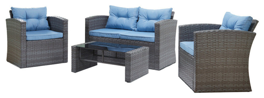Roatan 4-Piece Light Gray Wicker Outdoor Conversation Set with Cushions