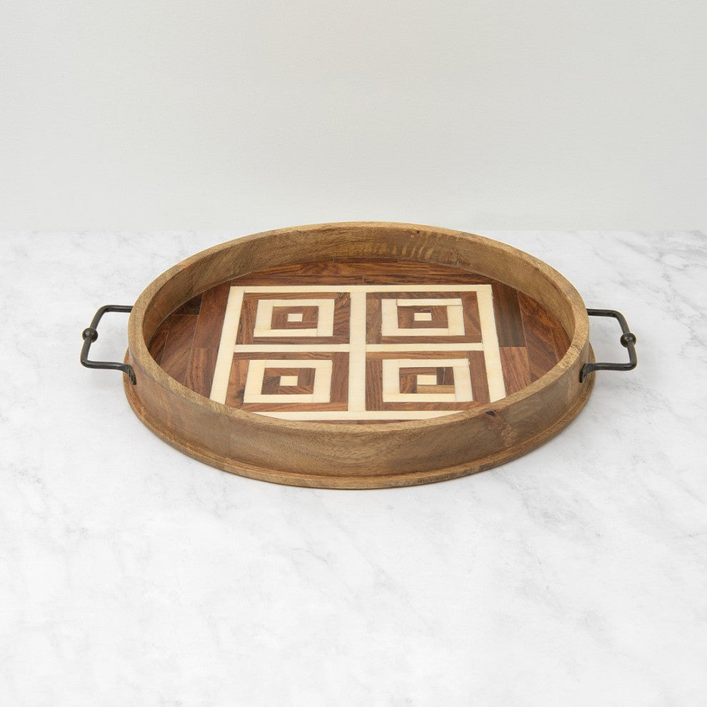 Round Wood and Bone Tray