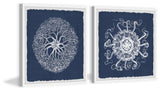 Sea Anemone on Indigo II Diptych, 64"x32"