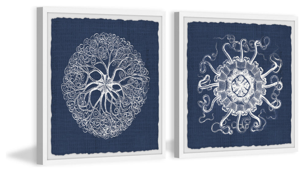 Sea Anemone on Indigo II Diptych, 64"x32"