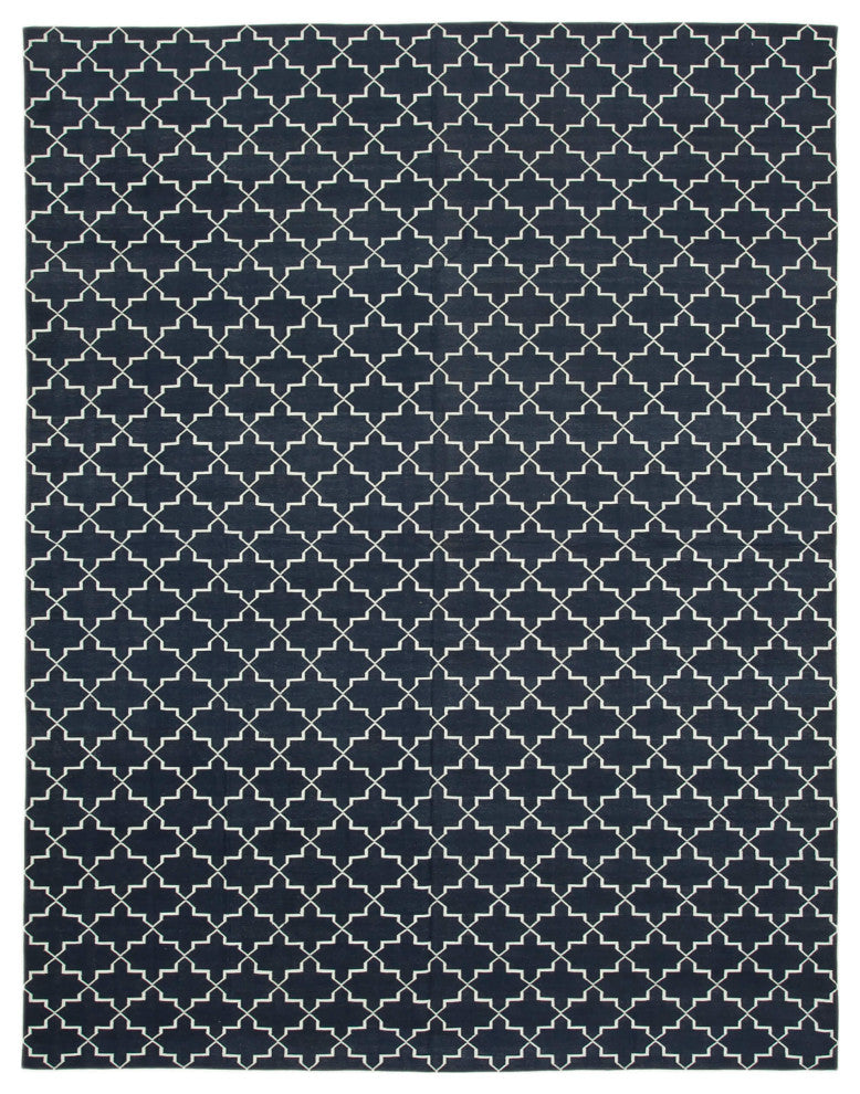 Rug N Carpet - Handmade Wool 9' 1'' x 11' 10'' Geometric Dhurrie Kilim Rug