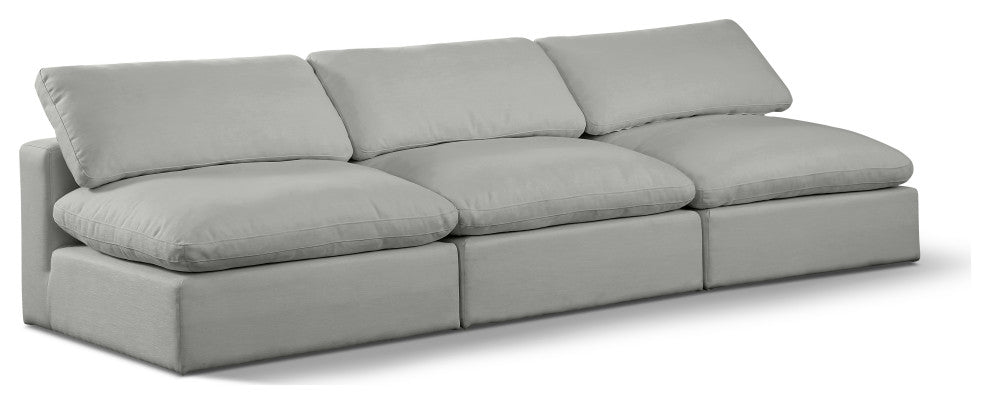 Comfy Upholstered Modular Sofa, Grey, 3-Piece: 3 Armless Chair, Linen Textured Fabric