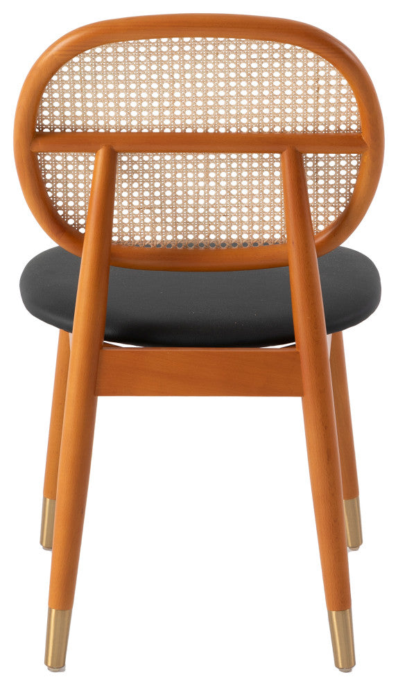 LeisureMod Holbeck Modern Dining Chair with Wood Legs and Wicker Back, Black