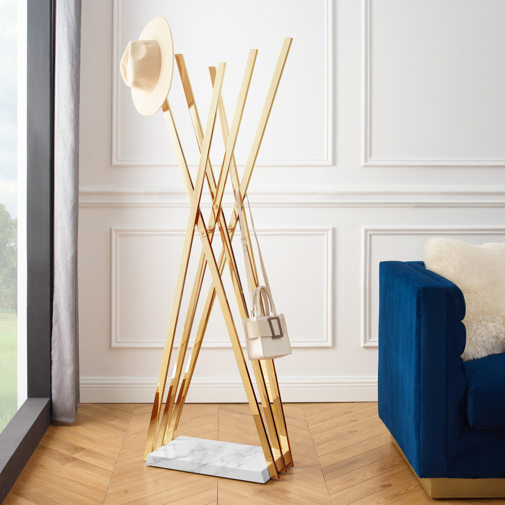 Inspired Home Tejas Coat Rack, Abstract Shape, 6 Hooks, Gold/Chrome, Gold