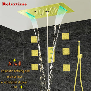 Led Rainfall Shower System Handheld Shower Jetted Body Sprays, Brushed Gold