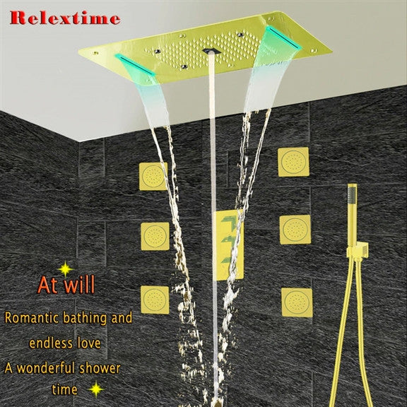 Led Rainfall Shower System Handheld Shower Jetted Body Sprays, Brushed Gold