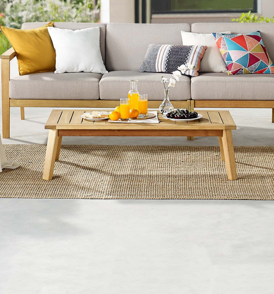 Lounge Coffee Table, Rectangular, Wood, Brown Natural, Modern, Outdoor Patio