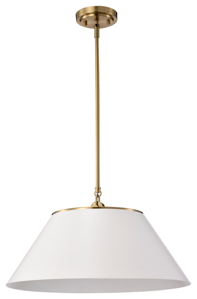 Dover 3-Light Large Pendant, White With Vintage Brass