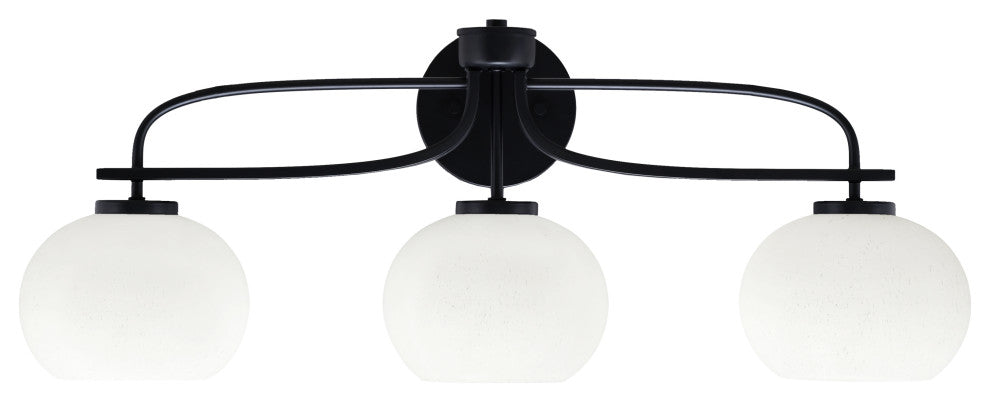 Cavella 3 Light Bath Bar, Matte Black Finish, 7" White Muslin Glass