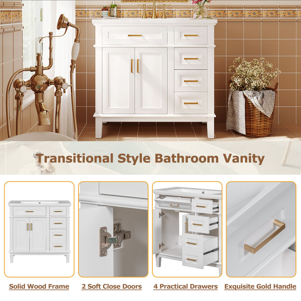 36 Inch Bathroom Vanity with Resin Sink, White