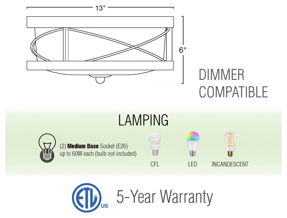 Kira Home Blaylock 13" Farmhouse Flush Mount Close to Ceiling Light, Hammered