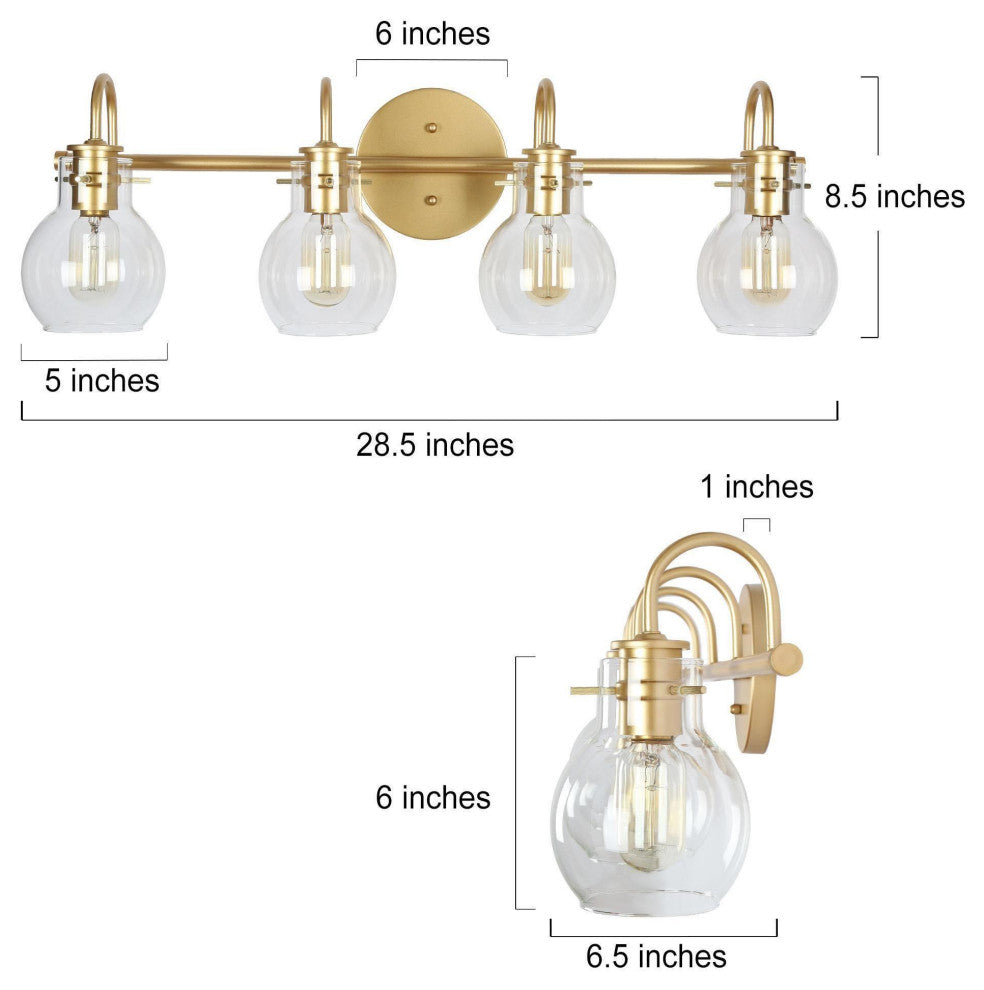 LNC Modern Clear Glass-Bell Shade Bathroom Vanity Light, Matte Gold, 4 Lights