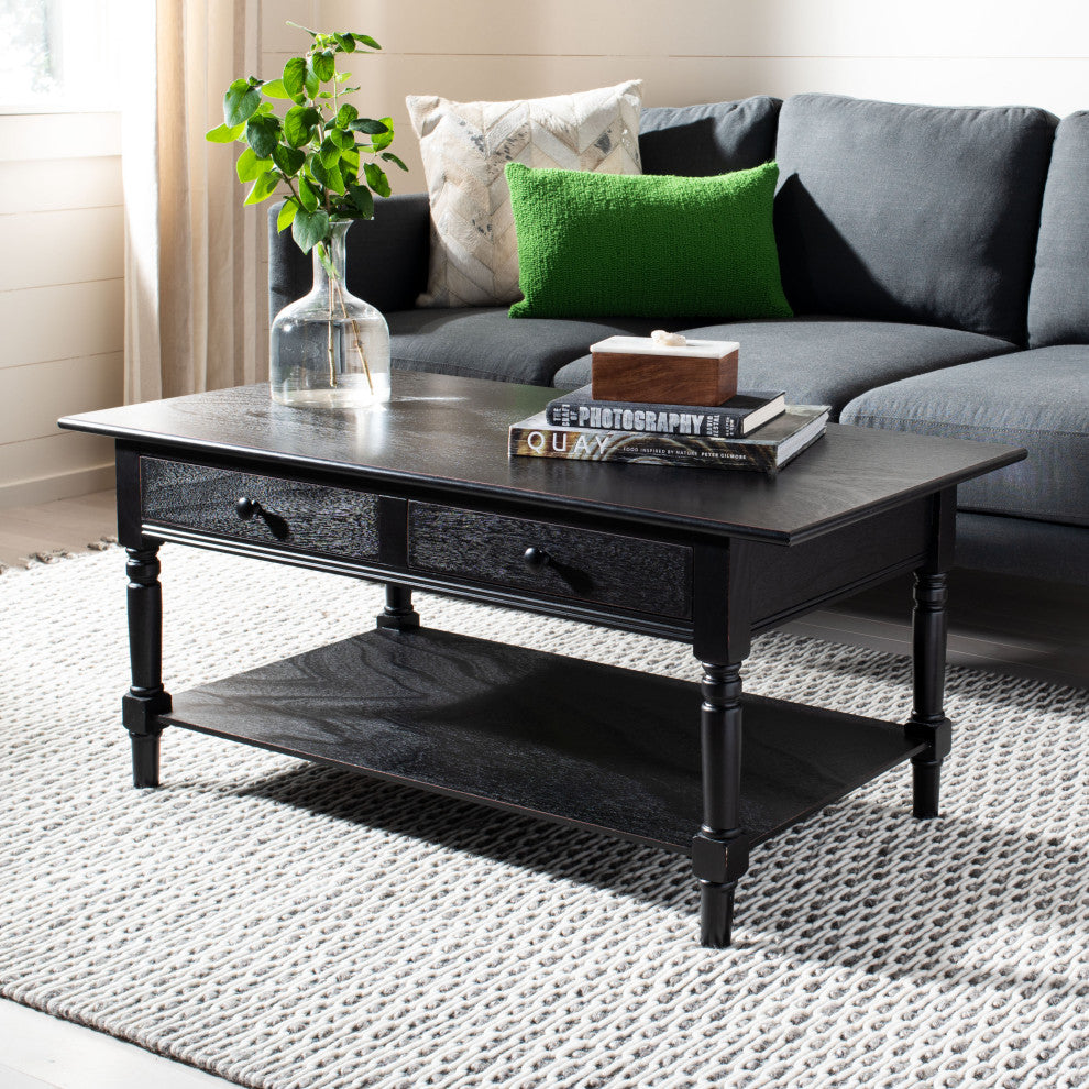 Safavieh Boris 2-Drawer Coffee Table, Distressed Black