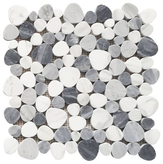 Marble Pebbles Mosaic Tile Heart Shape, Calacatta Gray for Floors Walls