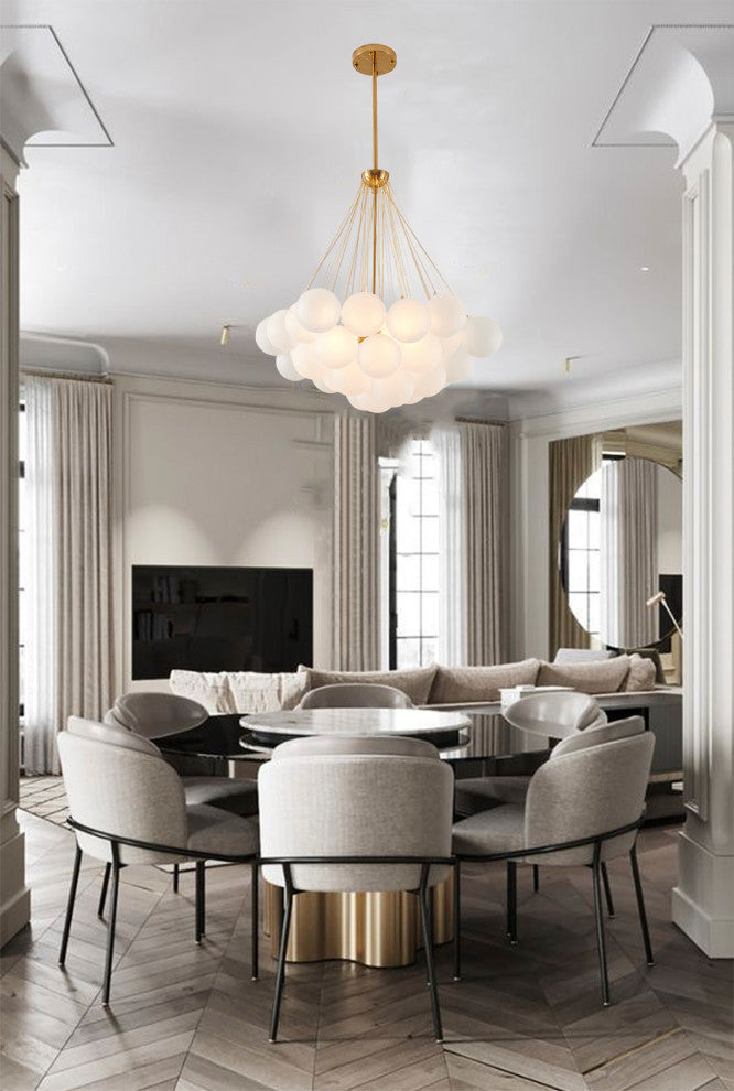 Gold Metal Chandelier With Frosted Glass Shades