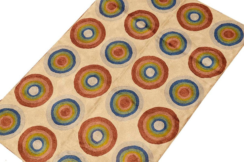 Kandinsky Circles Silk Rug / Wall Tapestry Hand Embroidered 2ft X 3ft
