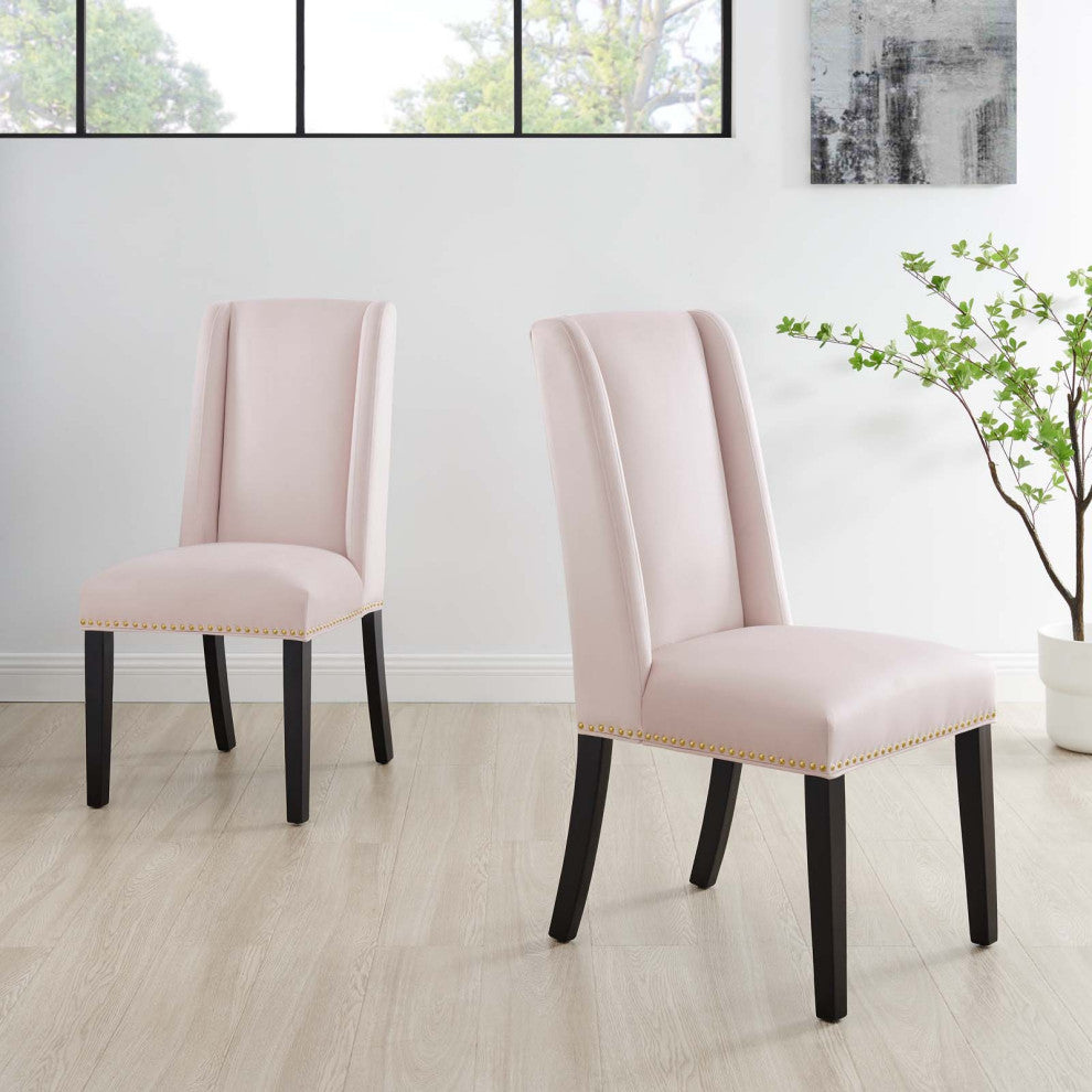 Dining Chair, Nailhead, Set of 2, Pink, Velvet, Modern, Cafe Bistro Hospitality