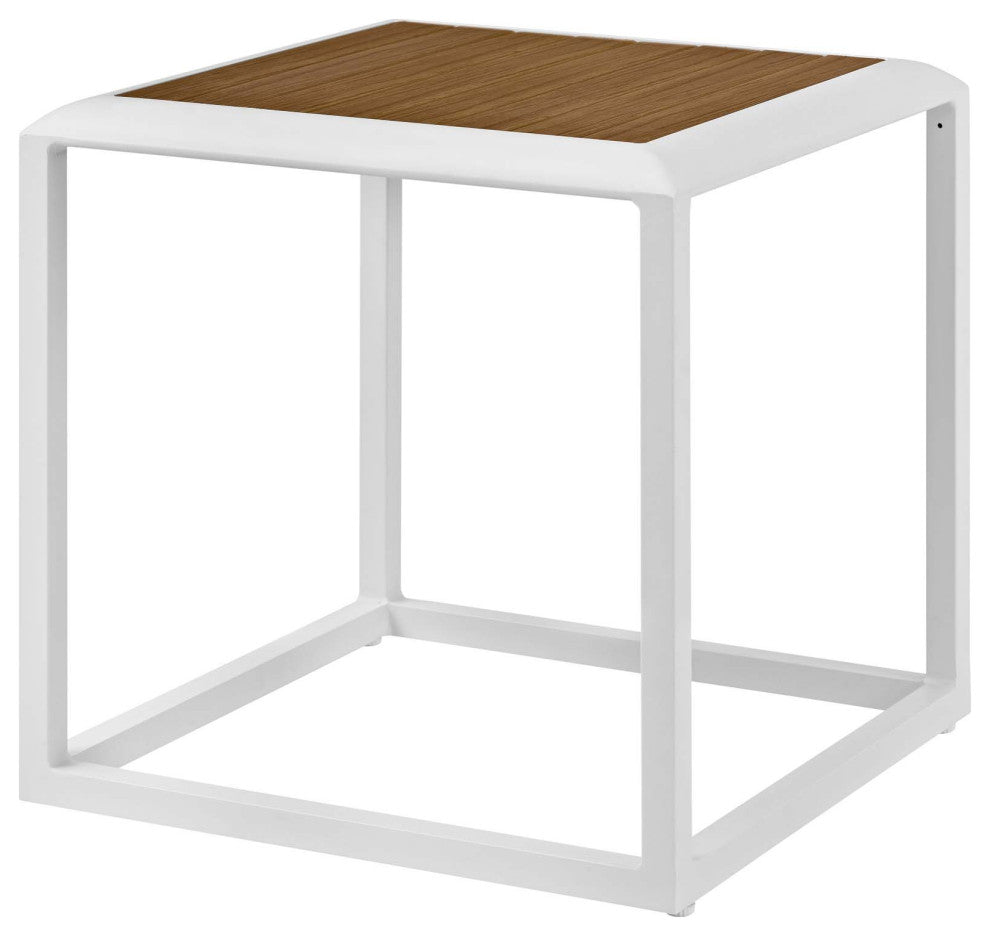 Sectional Sofa Table Set, White Gray, Aluminum, Modern, Outdoor Patio