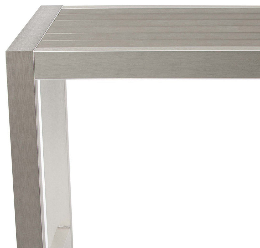 Benzara BM287805 Outdoor Bar Table, Gray Aluminum Frame, Plank Surface, Large