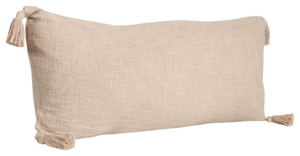 Ox Bay Handwoven Tan/Beige Solid Organic Cotton Pillow Cover, 14"x36"