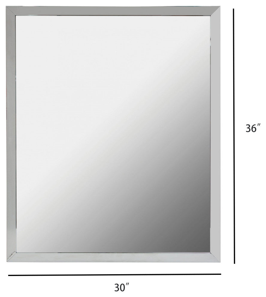 Rectangular Aluminum Framed Wall Mounted Bathroom Mirror, Chrome;, 30" X 36";