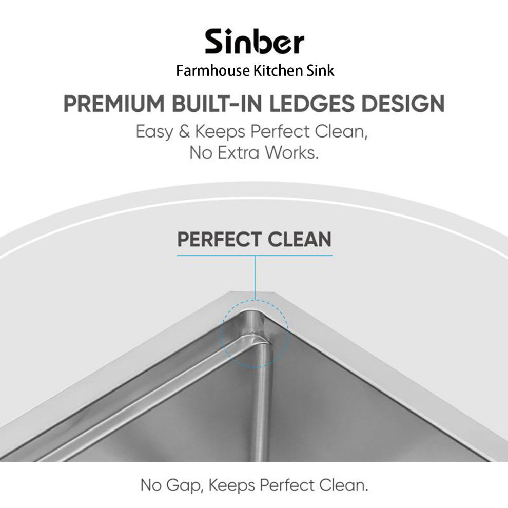 Sinber Single Bowl Kitchen Sink with 304 Stainless Steel Satin Finish, 30"x19" Workstation, Undermount