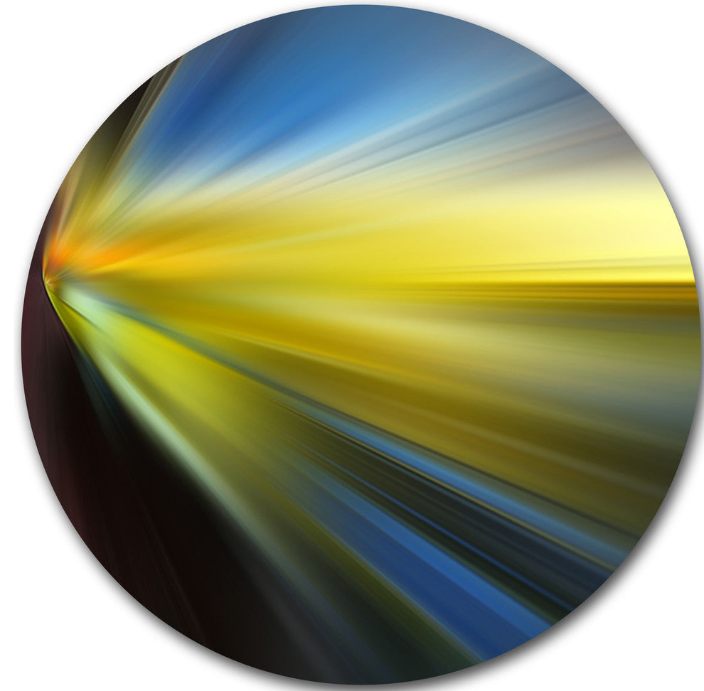 Brown Blue Focus Light, Abstract Digital Art Round Metal Wall Art, 38"