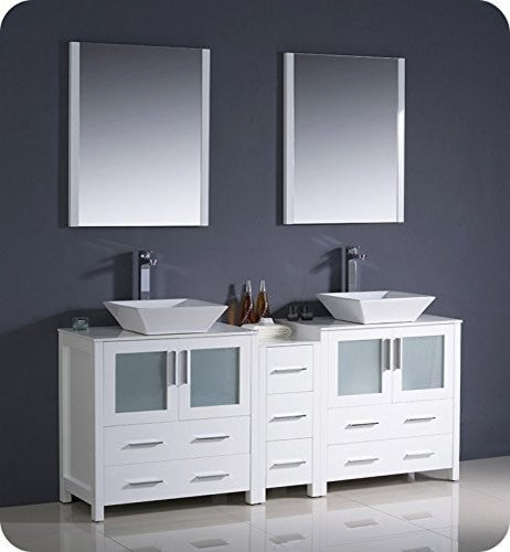 Fresca 72" Modern Double Sink Bathroom Cabinets, White
