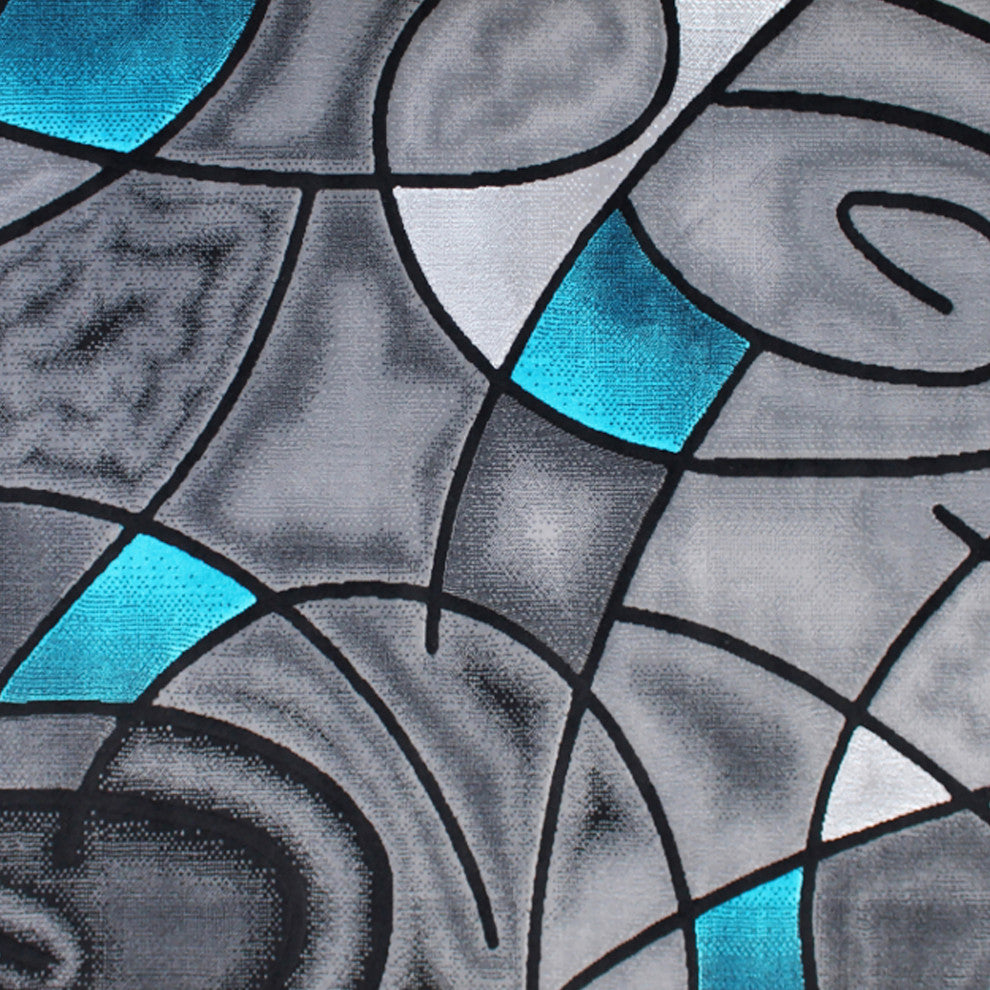 Jubilee Collection Modern Abstract Pattern Area Rug, Turquoise, 8' X 10'