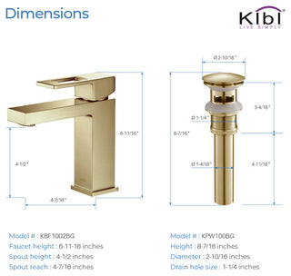 Cubic Single Hole Bathroom Faucet KBF1002, Brush Gold, with Drain