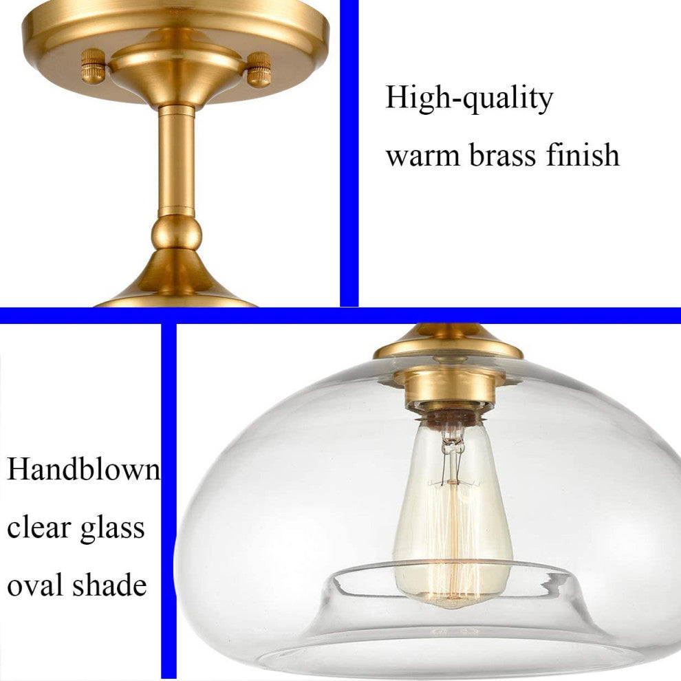 Mid Century Fluch Mount Light Fixture globe glass ceiling lamp with brass