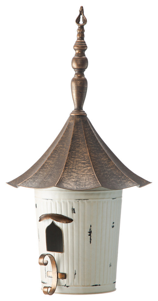 29.75"H Farmhouse Washed White Distressed Metal Pagoda Birdhouse