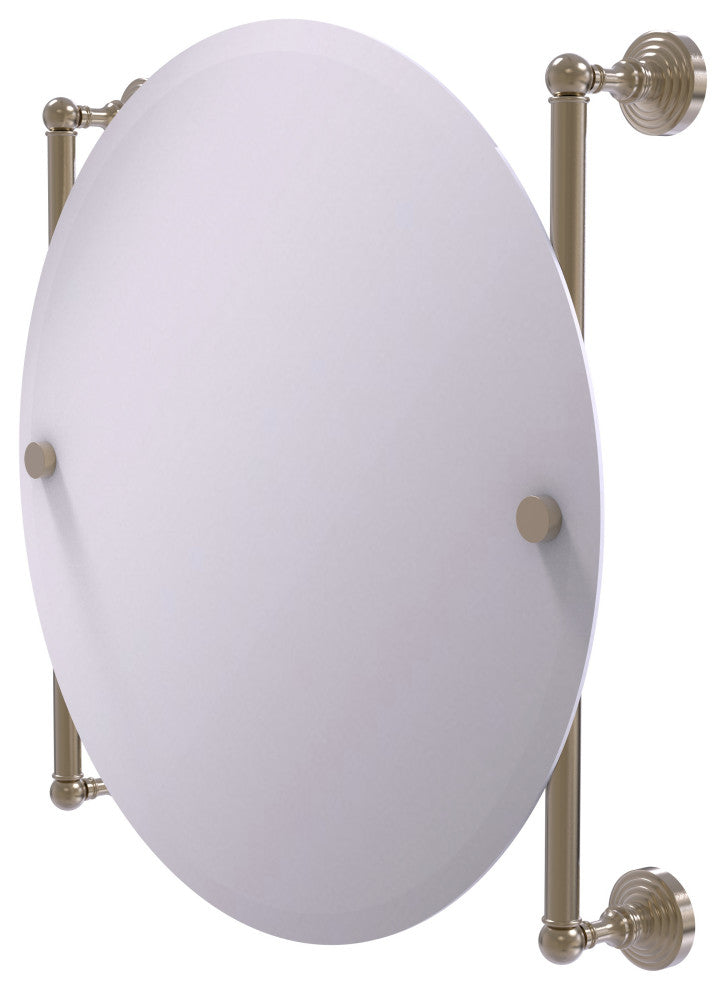 Waverly Place Round Frameless Rail Mounted Mirror, Antique Pewter