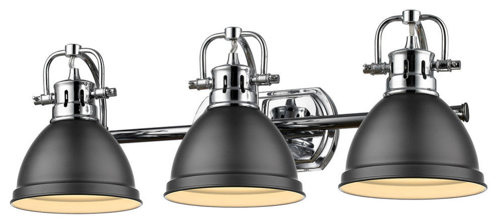Duncan 3 Light Bath Vanity, Chrome With A Matte Black Shade
