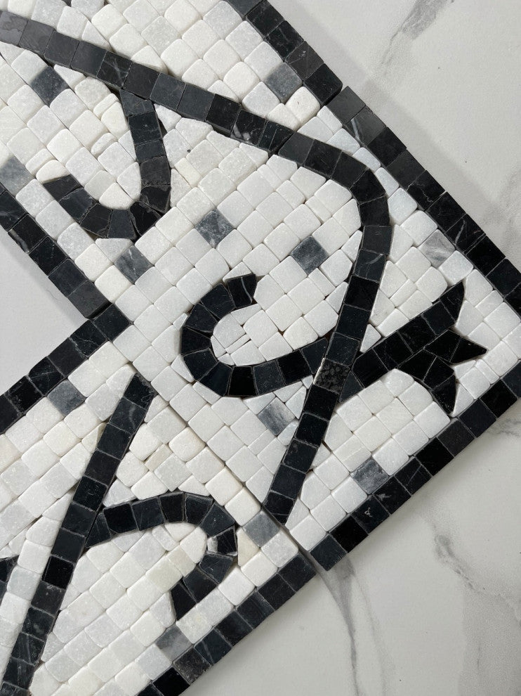 Marble Mosaic Border Listello Tile Garden Nero 4.7x20.5 Polished, 1 piece