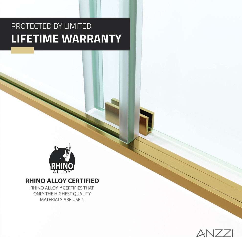 Raymore Series 60"x62" Frameless Sliding Tub Door, Brushed Gold