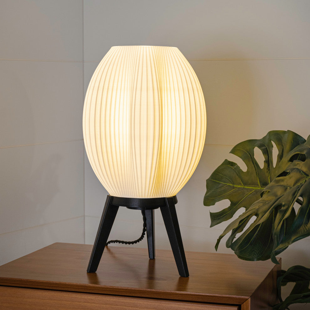 Wavy 16.5" Plant-Base PLA Dimmable LED Table Lamp, White/Black