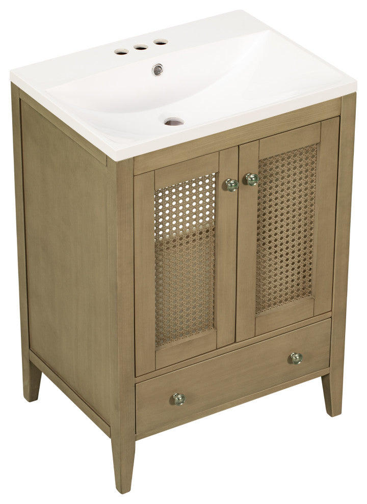 MDF Freestanding Bathroom Vanity Set with Drawer,Doors and Integrated Sink