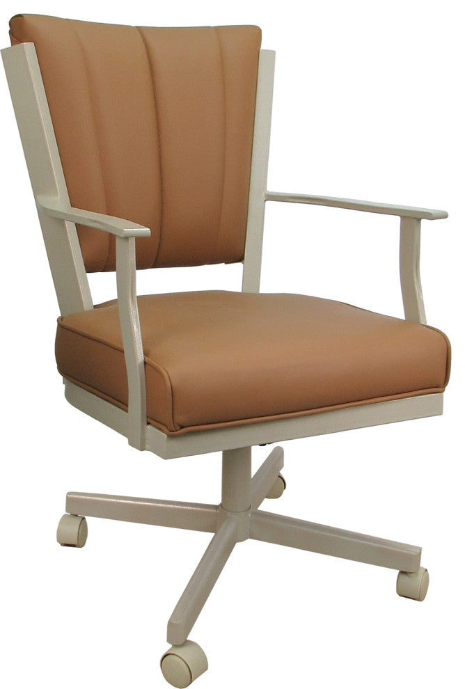 Leather Montana Dining Caster Chair Swivel Tilt with Wheels, Brown Leather on Beige