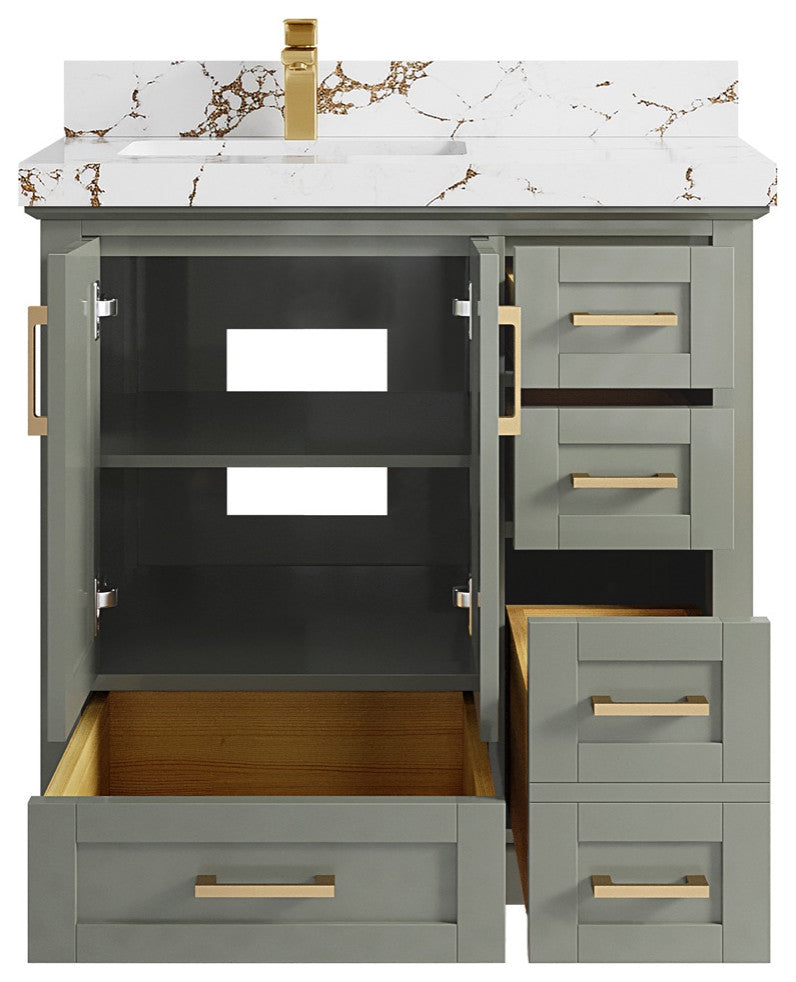 Boston 36" Left Offset Bath Vanity in Evergreen 2" Viola Brown