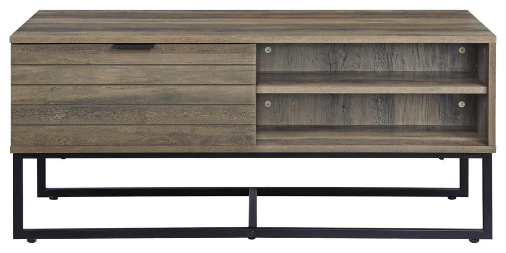 Coffee Table With 2 Open Compartments, Rustic Oak and Black