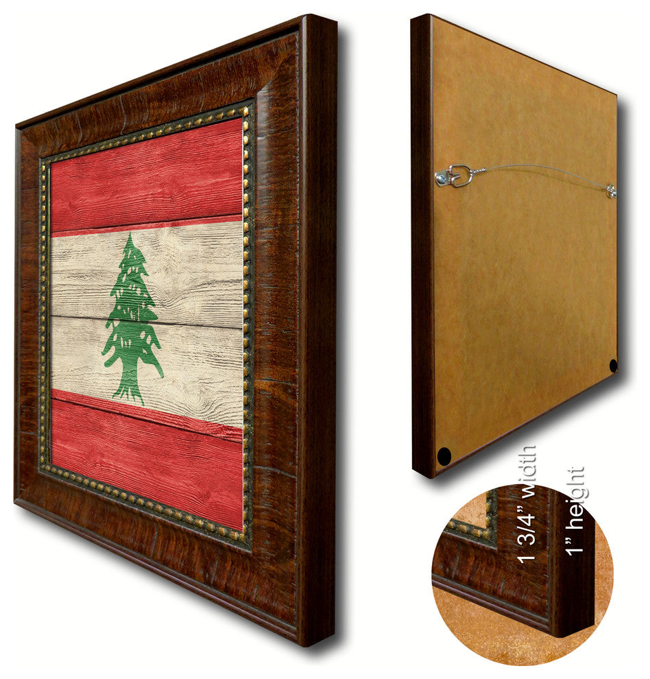 Lebanon Country Textured Flag Print With Brown Gold Frame, 19"X27"