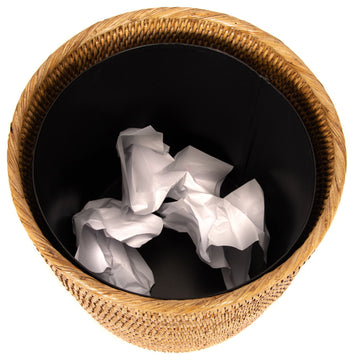 Artifacts Rattan™ Round Waste Basket With Metal Liner, Honey Brown