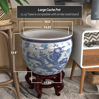 18" Dragon Blue and White Porcelain Fishbowl