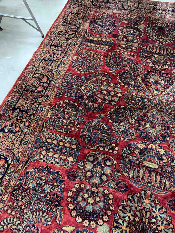 Handmade Antique Persian Sarouk Rug, 9.1'x11.6', 277cmx353cm 1920s