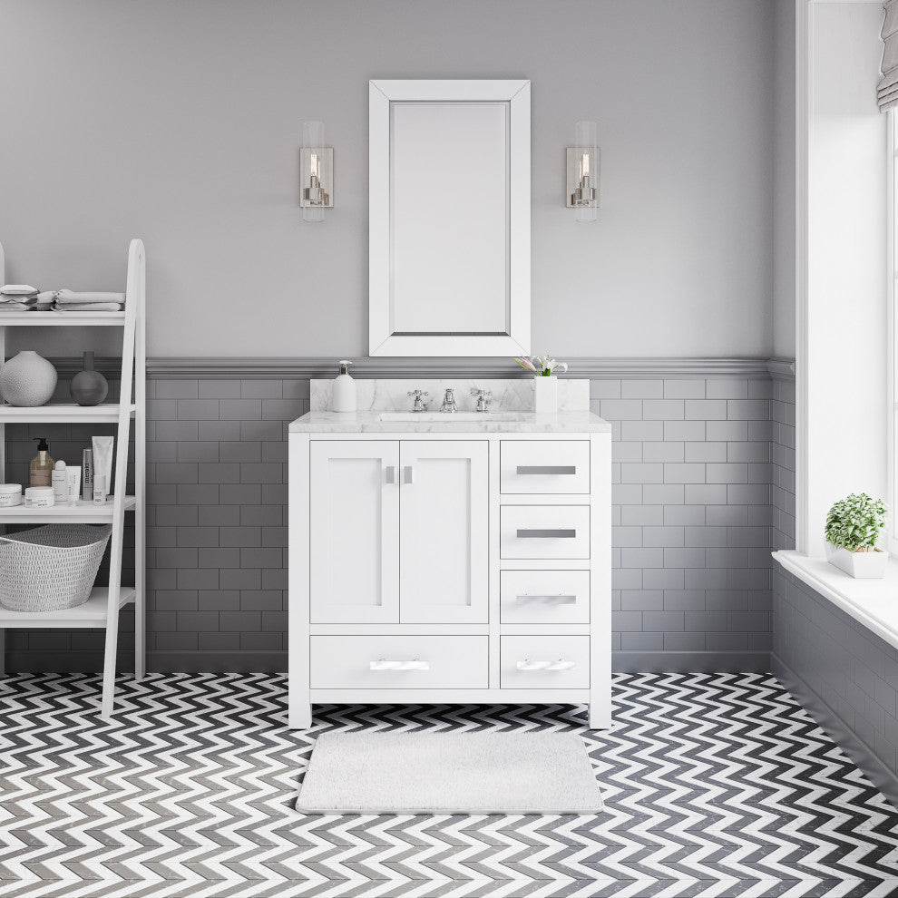 36" Wide Pure White Single Sink Bathroom Vanity, Faucet Included