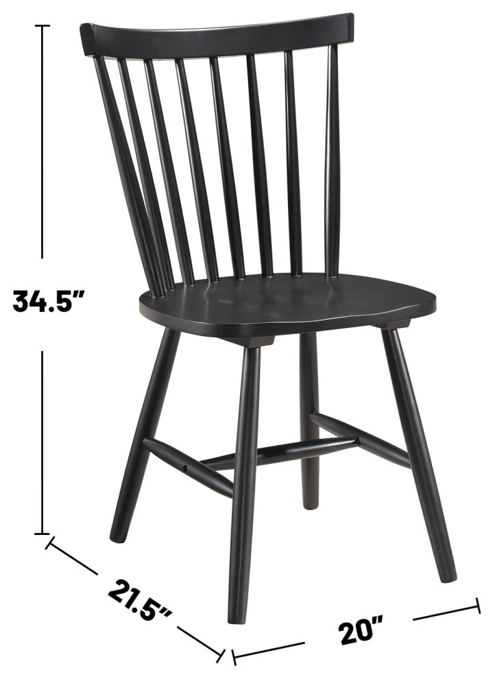 Set of 2 Wooden Dining Side Chairs With Spindle Back, Black